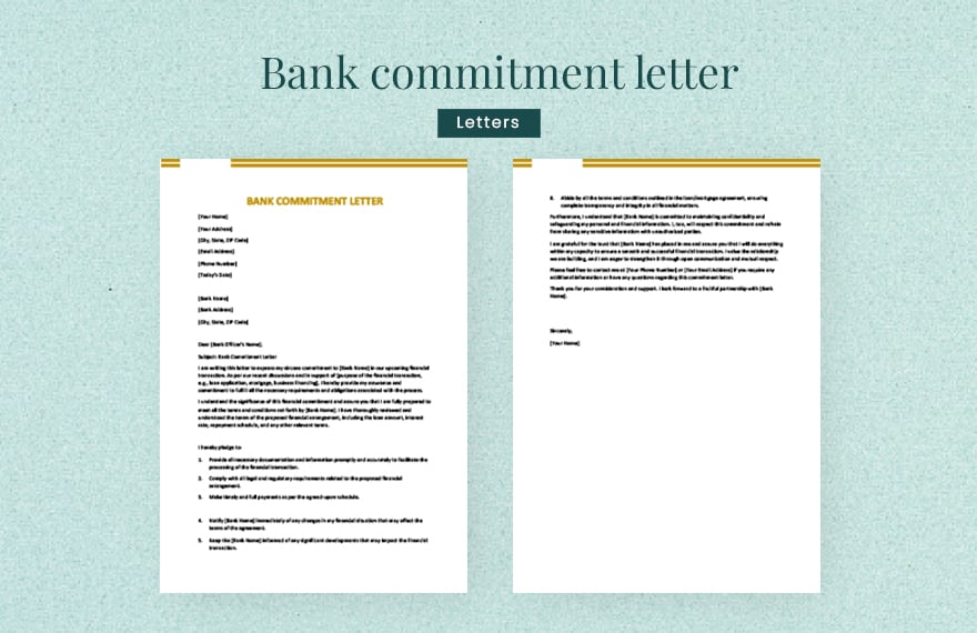 Bank commitment letter in Word, Google Docs, Apple Pages