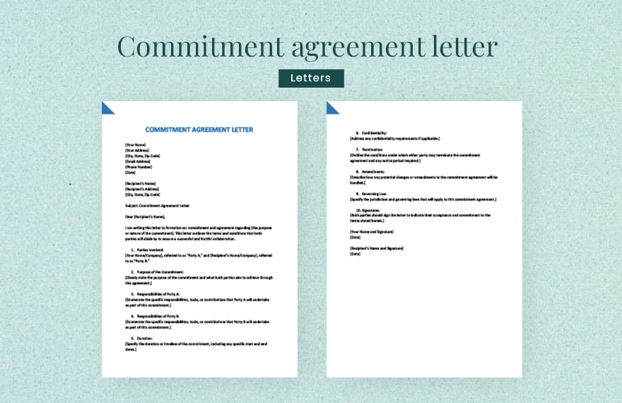 Commitment agreement letter in Word, Google Docs