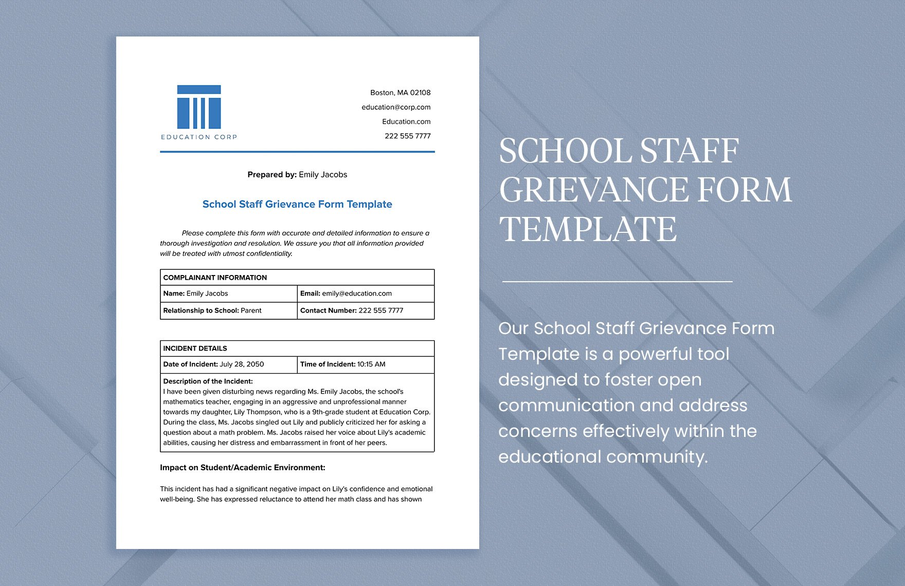 School Staff Grievance Form Template