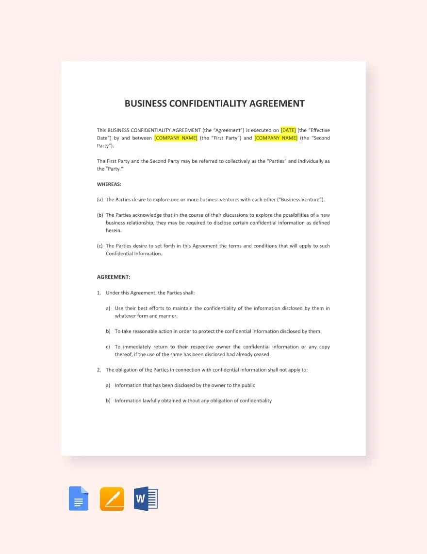 Business Confidentiality Agreement Template