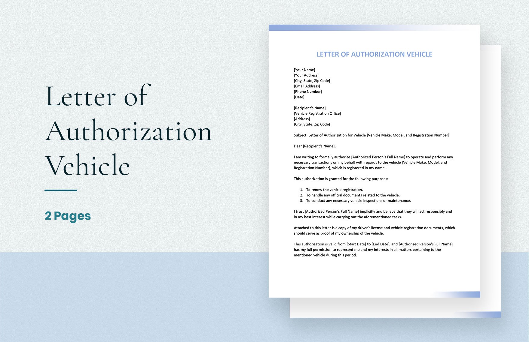 Letter of Authorization Vehicle in Word, Google Docs, Apple Pages