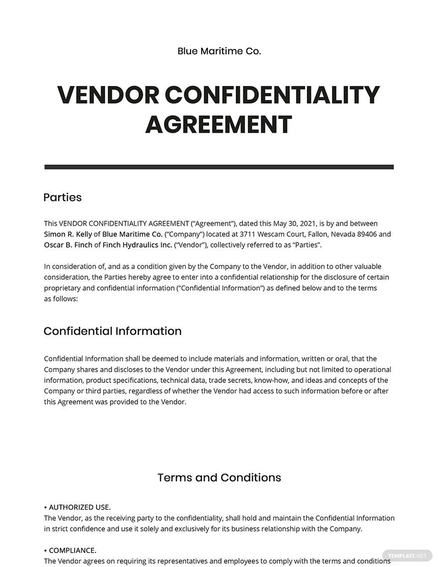 Vendor Confidentiality Agreement Template