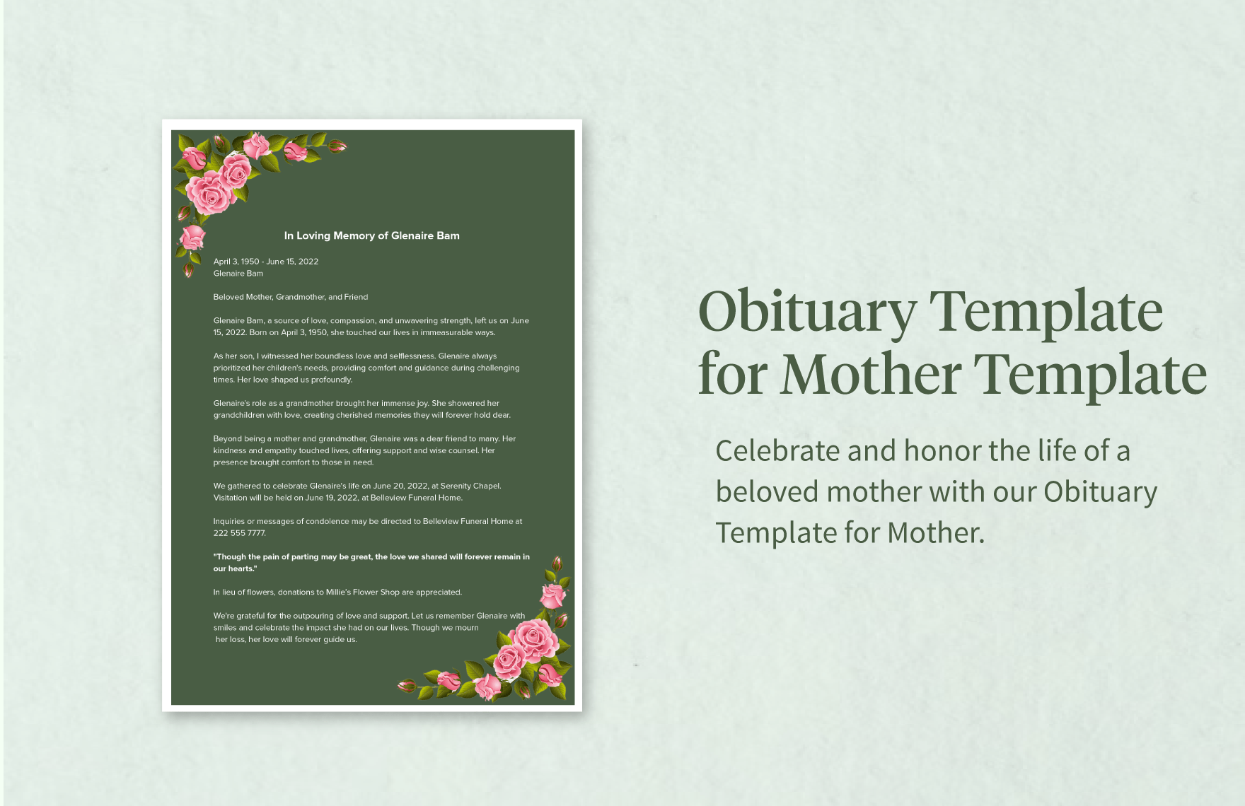 Obituary Template for Mother Template in Word, Google Docs, PDF, Illustrator, PSD