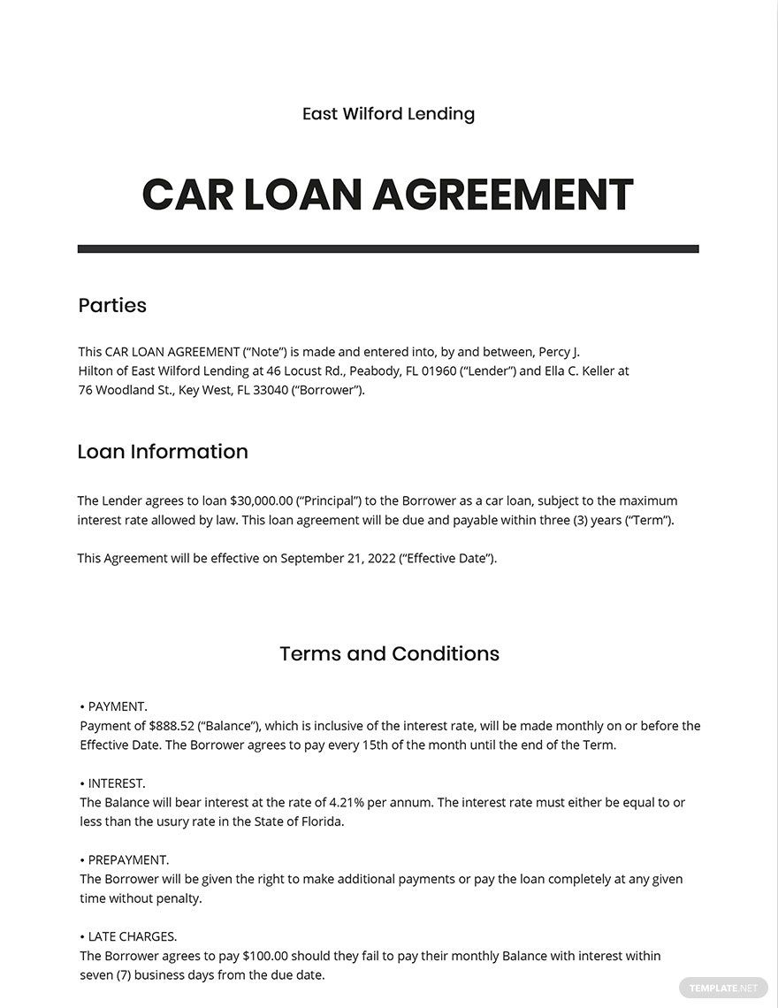 Car Loan Agreement Form Template Google Docs, Word