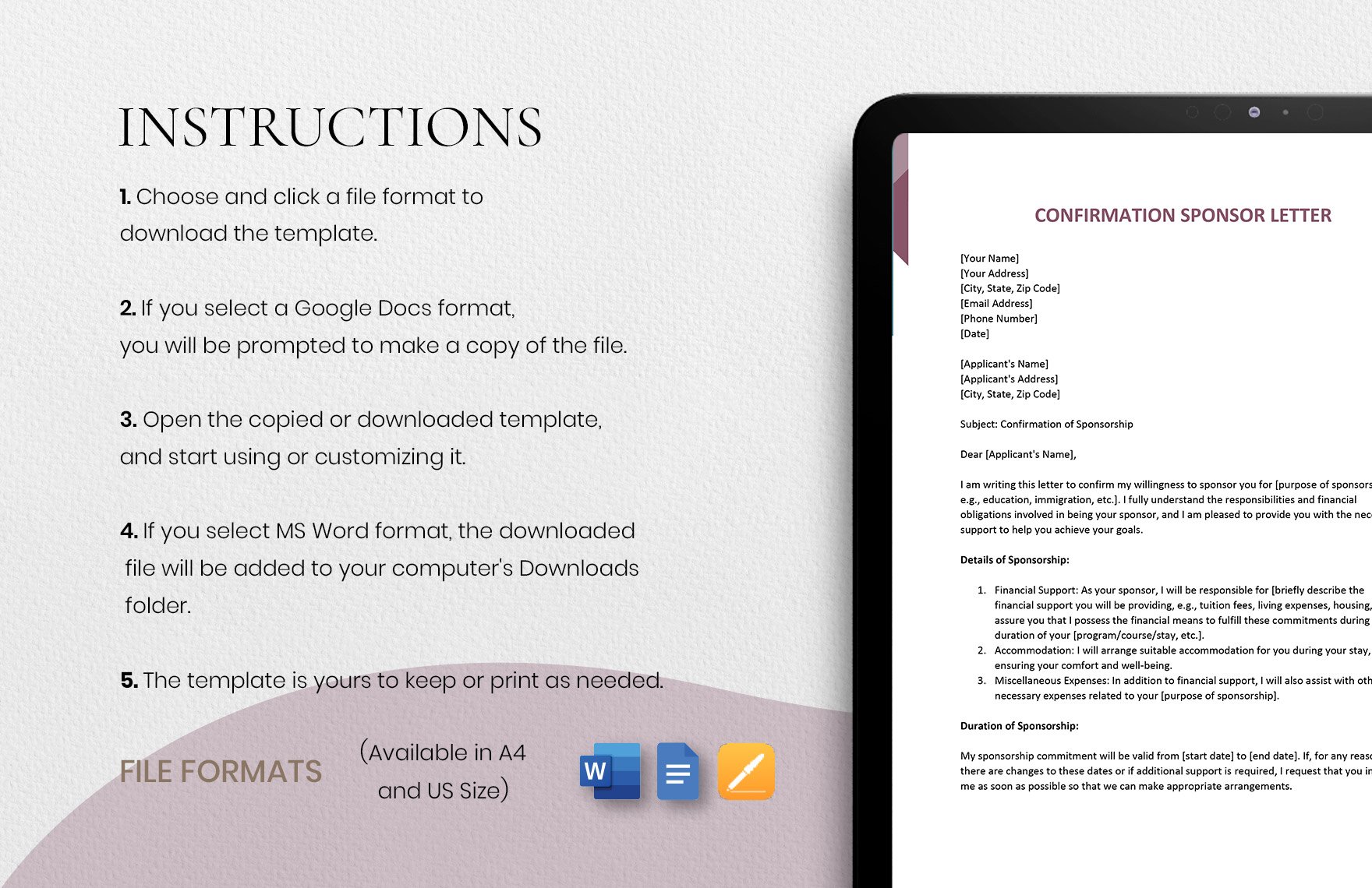 Confirmation Sponsor Letter in Word, Google Docs, Pages - Download ...