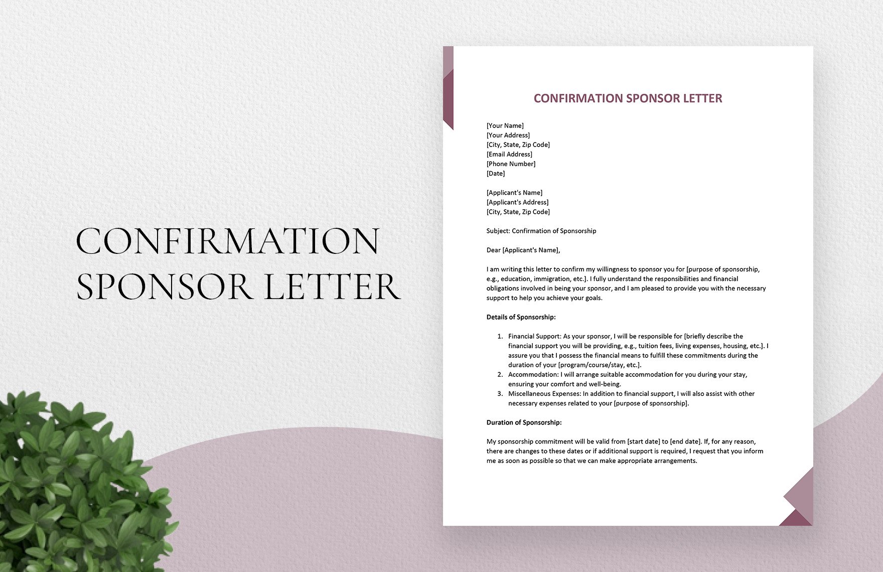 Confirmation Sponsor Letter in Word, Google Docs, Apple Pages