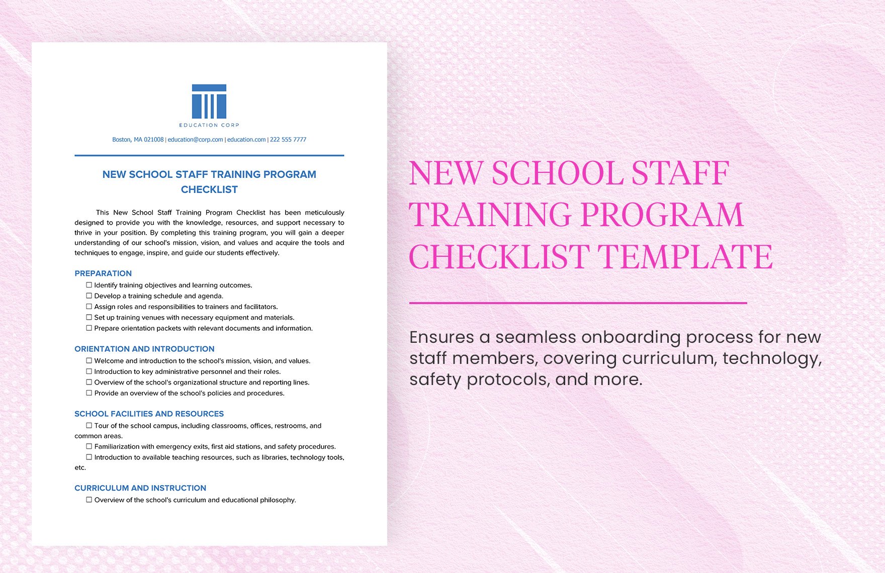 New School Staff Training Program Checklist Template