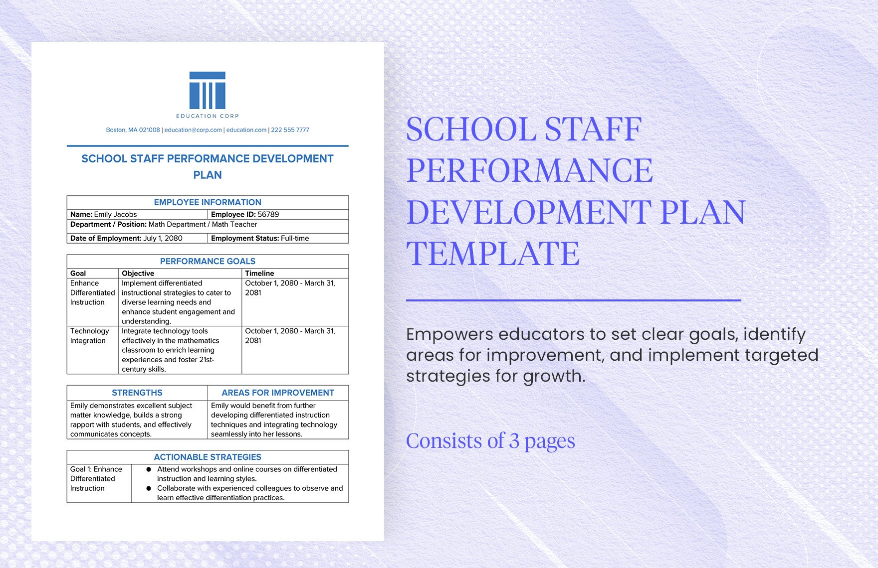 School Staff Performance Development Plan Template
