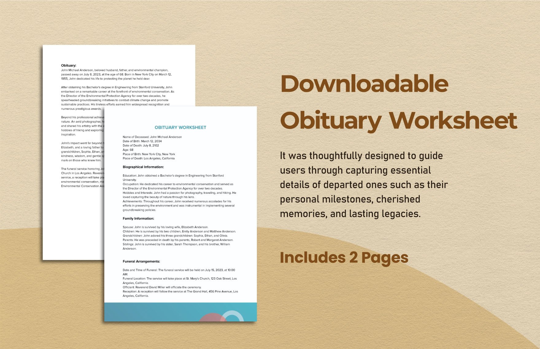 Downloadable Obituary Worksheet