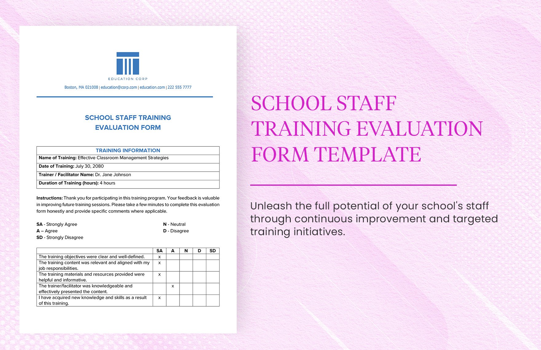 School Staff Training Evaluation Form Template