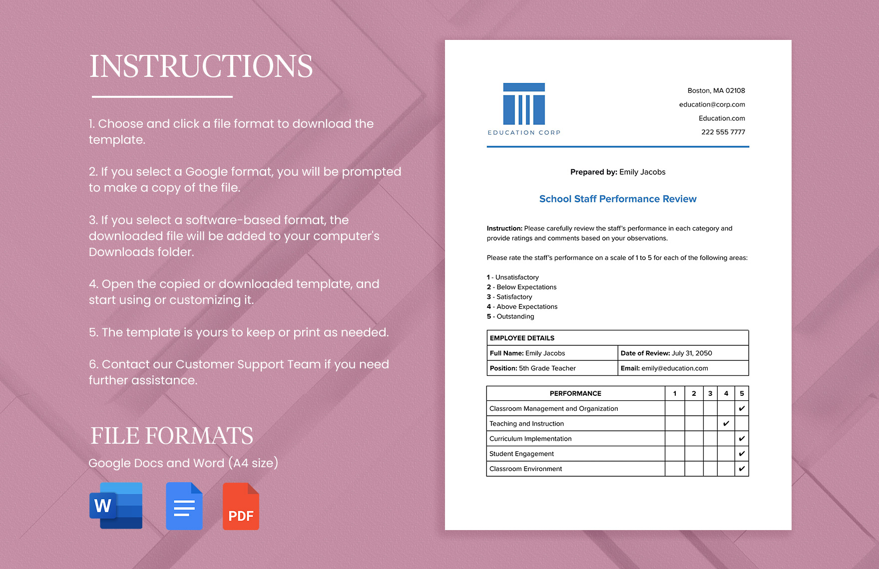 School Staff Performance Review Form Template