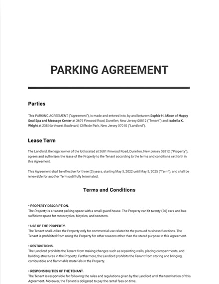Parking Agreement Sample Hq Printable Documents Gambaran