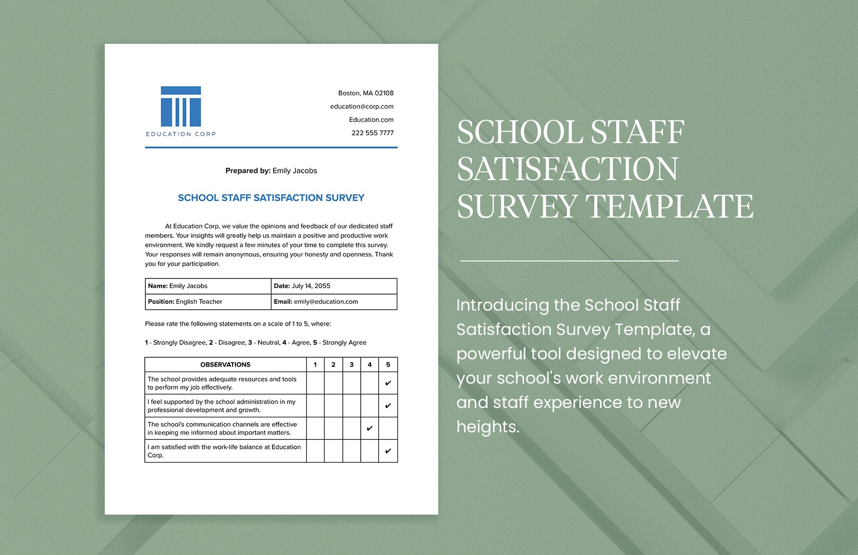 School Staff Satisfaction Survey Template
