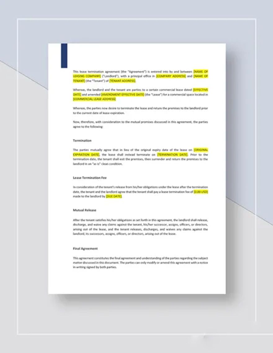 Lease Termination Agreement Template