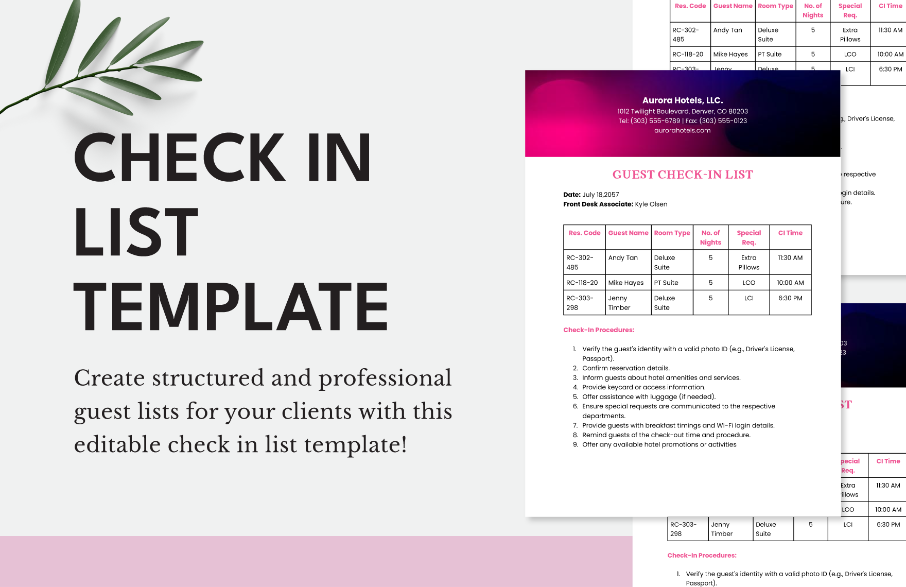 Check In List Template