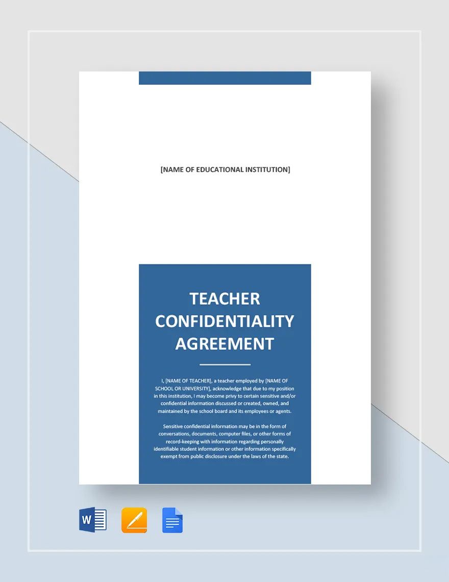 Teacher Confidentiality Agreement Template