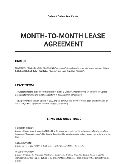 month to month rental agreement template word doc google docs