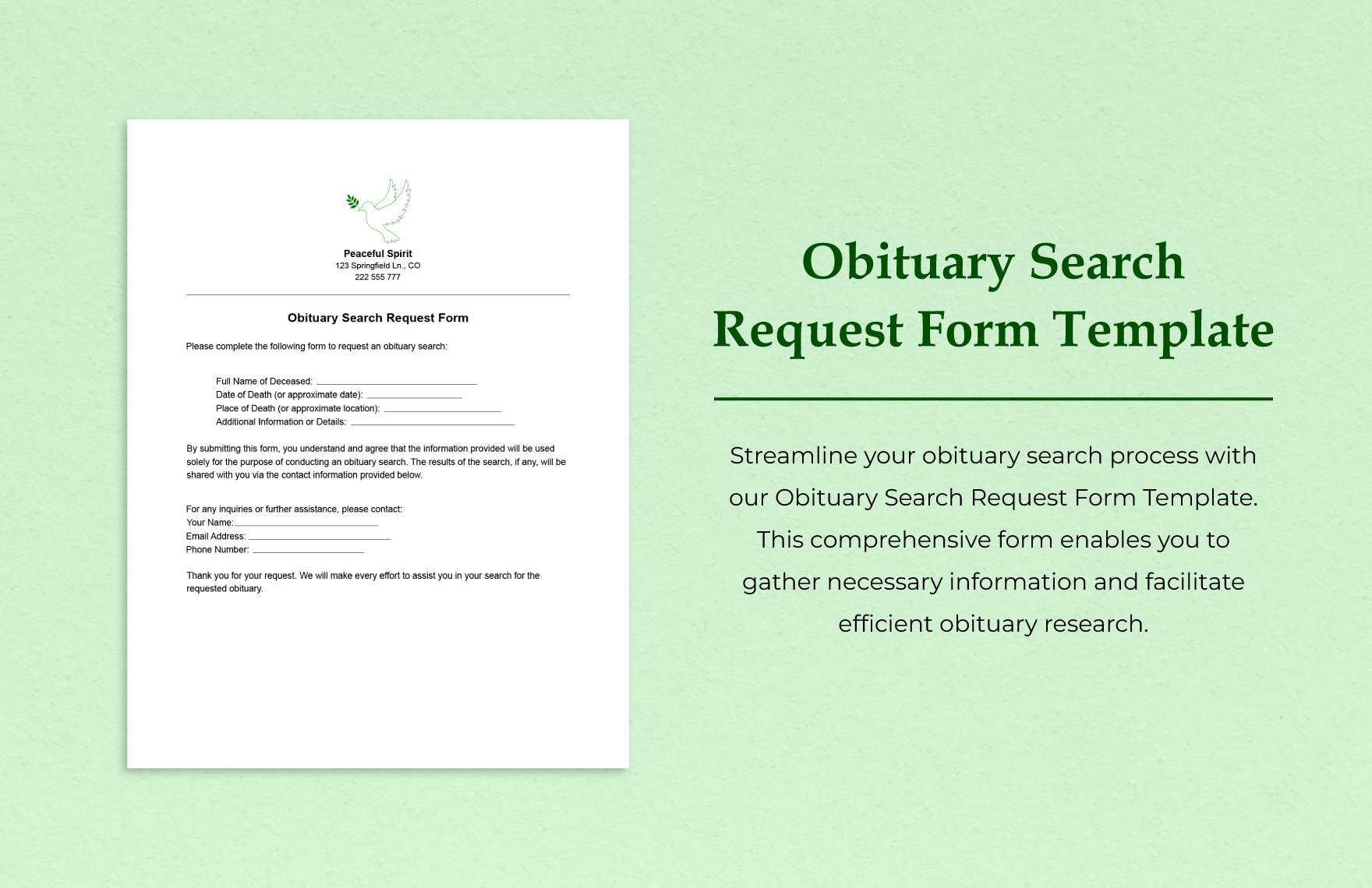 Obituary Search Request Form Template