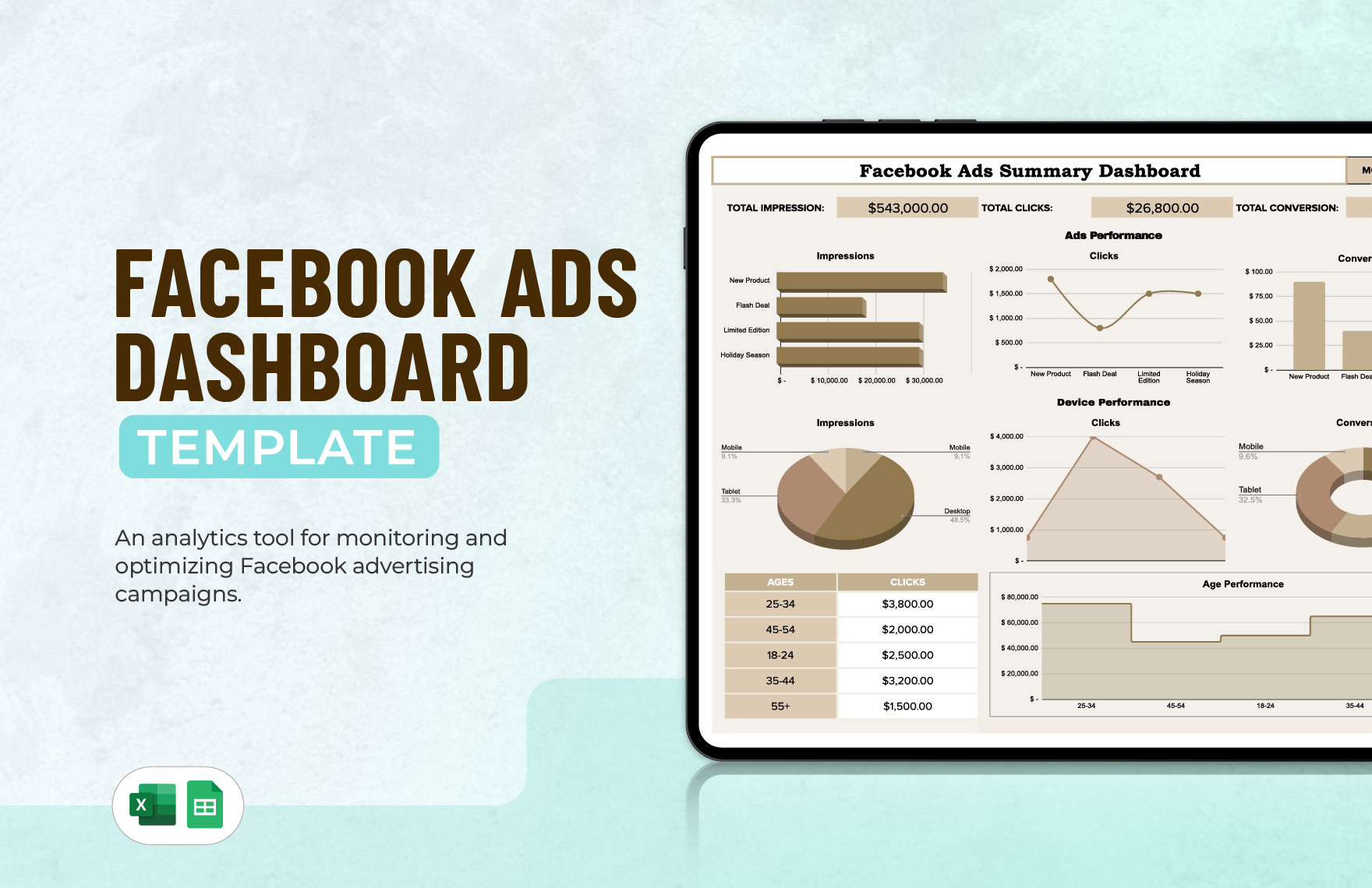 Free Facebook Ads Dashboard Template in Excel, Google Sheets