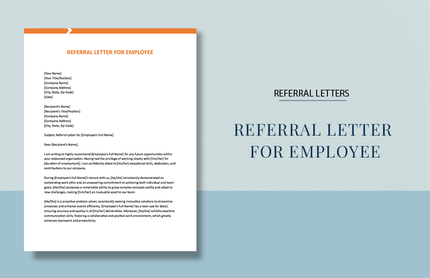 Referral Letter For Employee in Word, Google Docs, Apple Pages
