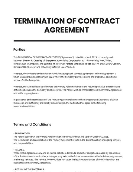 Construction Contract Termination Letter Template