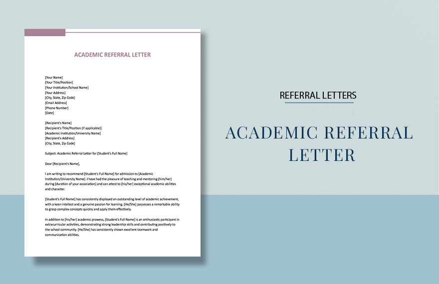 Academic Referral Letter in Word, Google Docs, Apple Pages