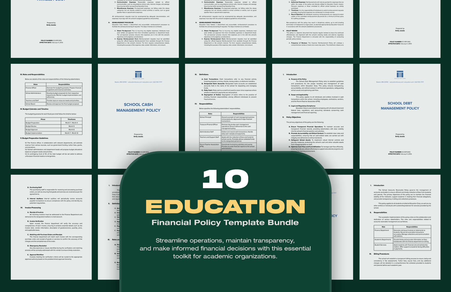 10 Education Financial Policy Template Bundle