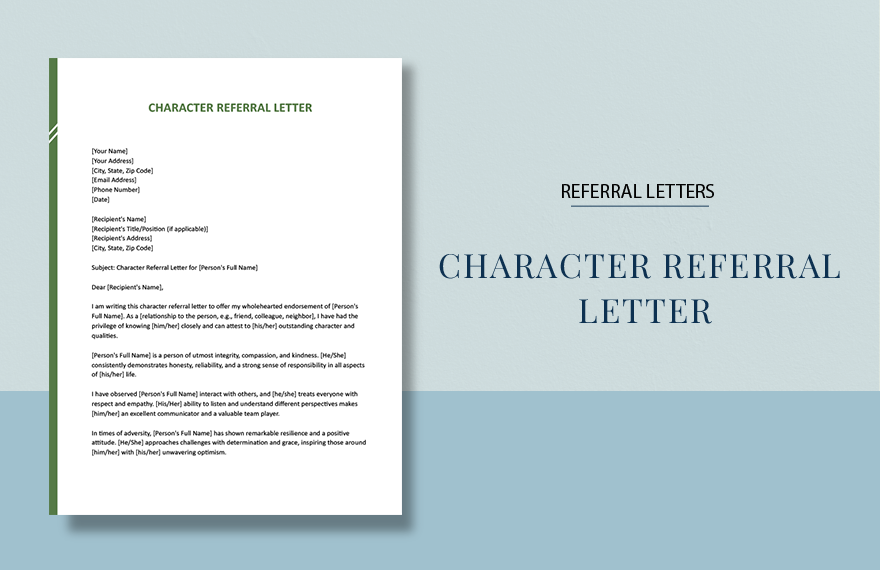 Character Referral Letter in Word, Google Docs, Apple Pages