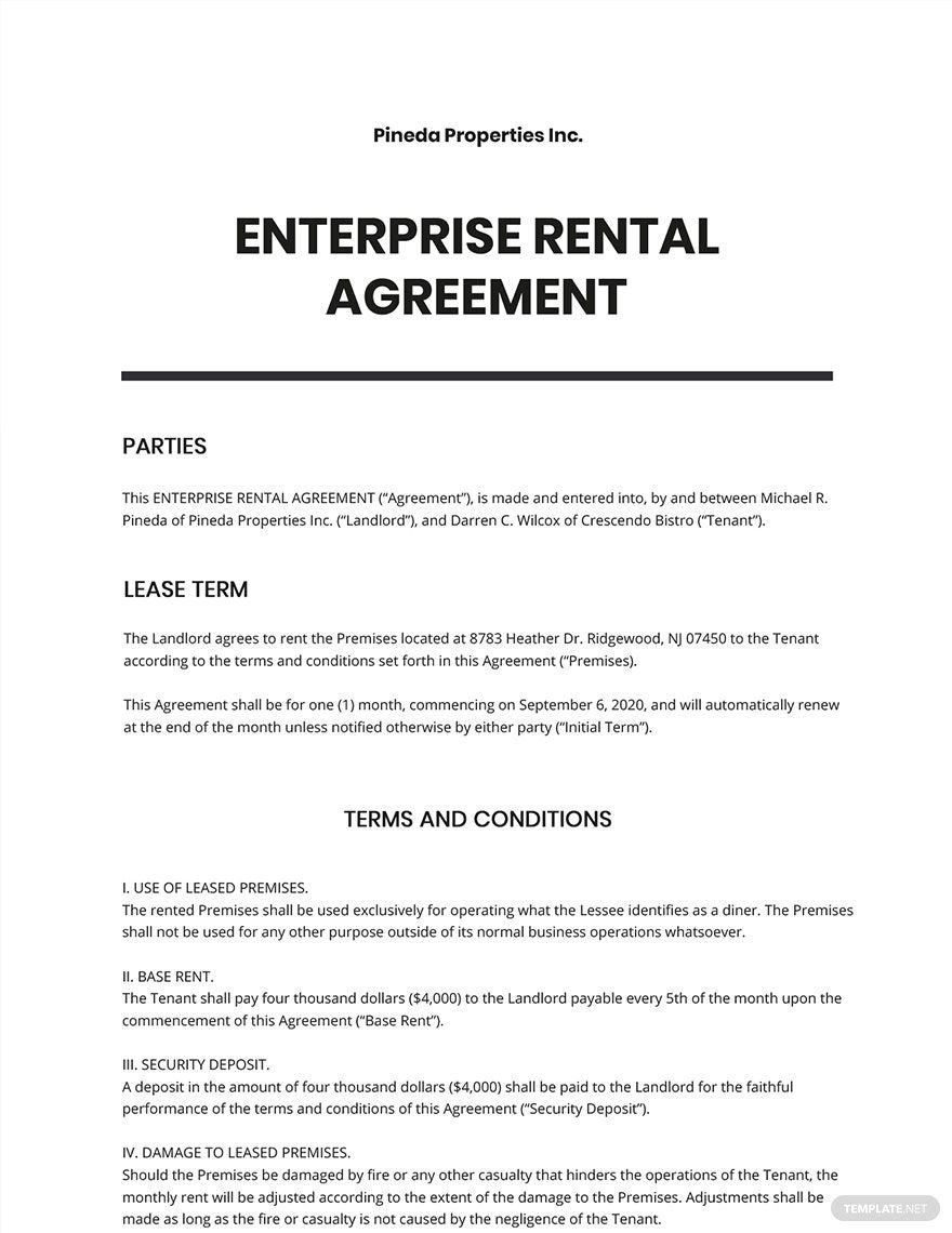 Enterprise Rental Agreement Template