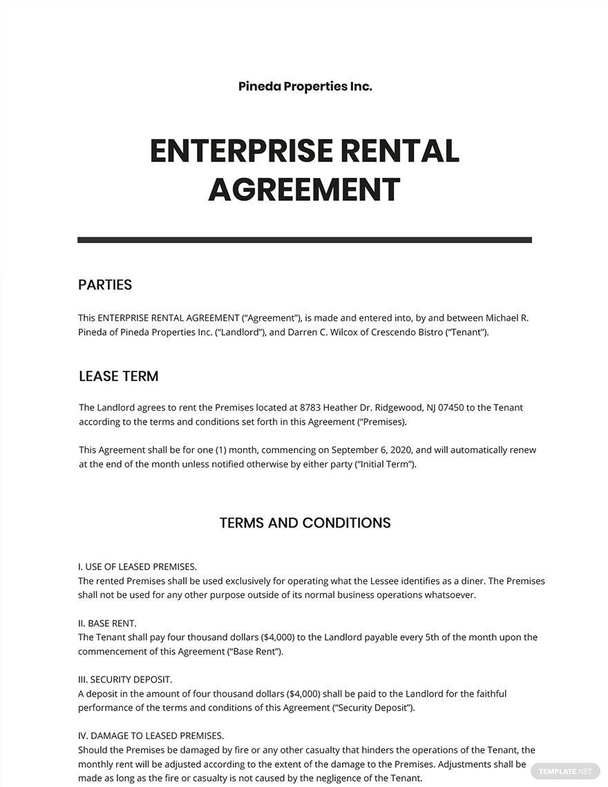 Enterprise Car Rental Agreement Template Google Docs Word Apple