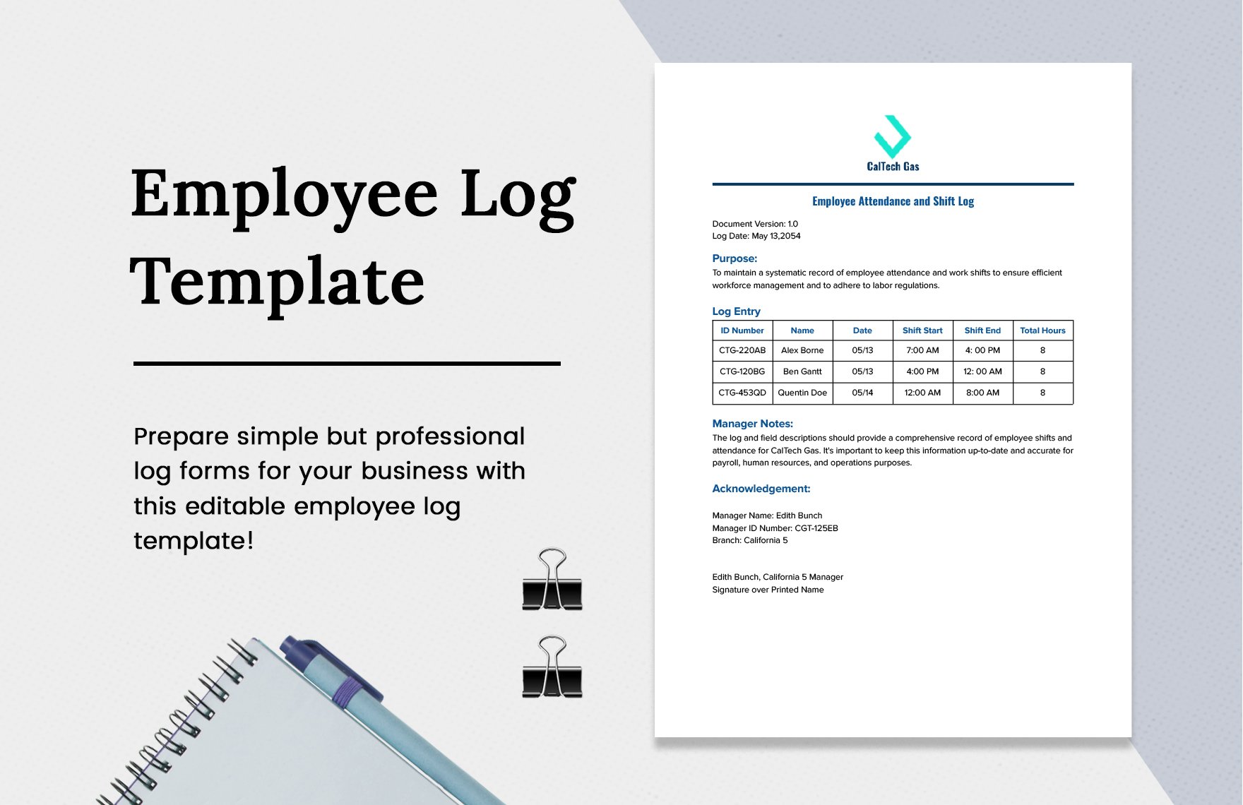 Employee Log Template