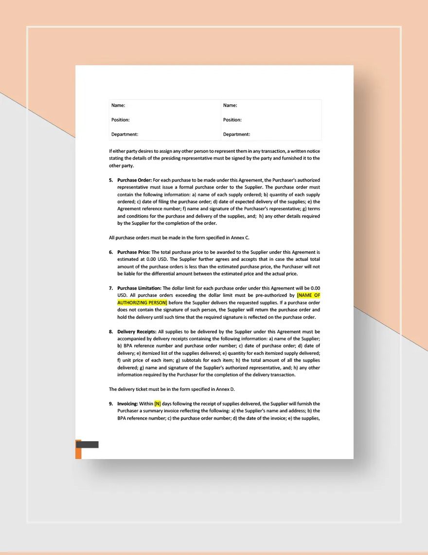 Blanket Purchase Agreement Template