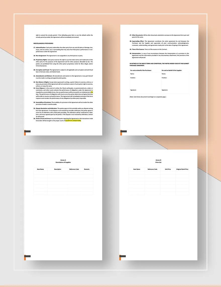 Blanket Purchase Agreement Template