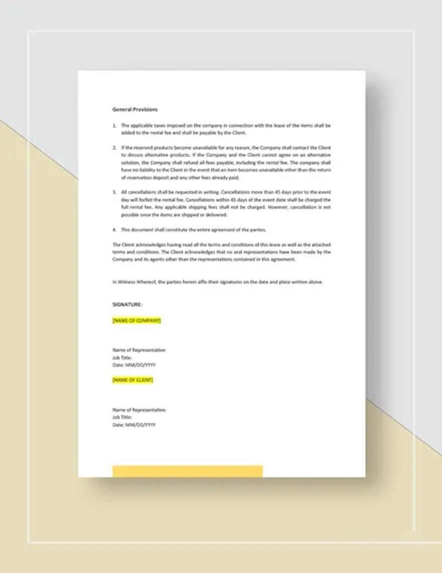 Rental Contract Agreement Template