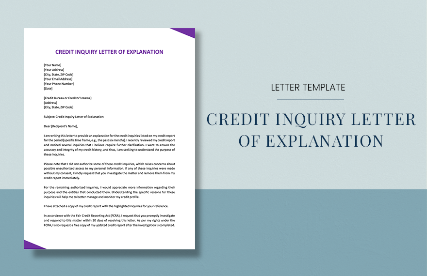 Free Credit Inquiry Letter Of Explanation in Word, Google Docs, PDF, Apple Pages
