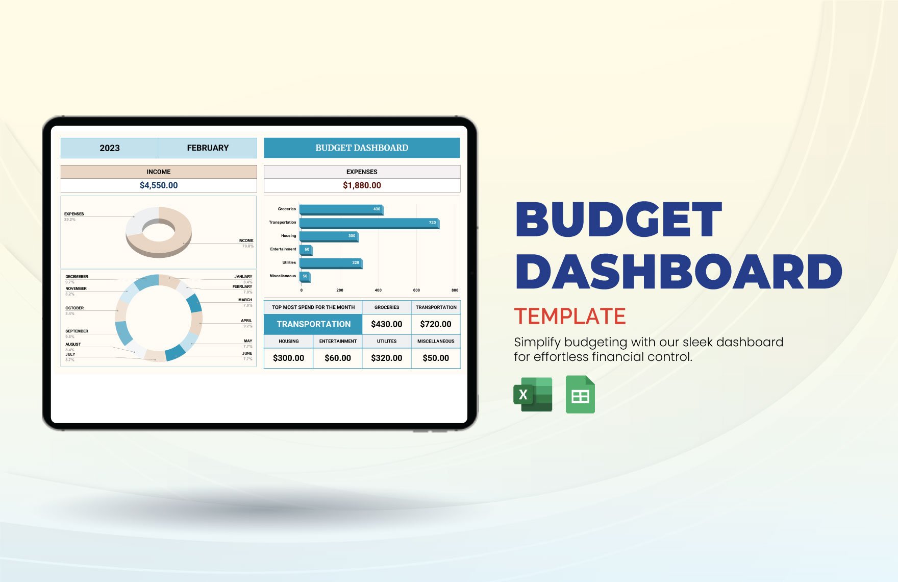 Budget Dashboard Template in Excel, Google Sheets