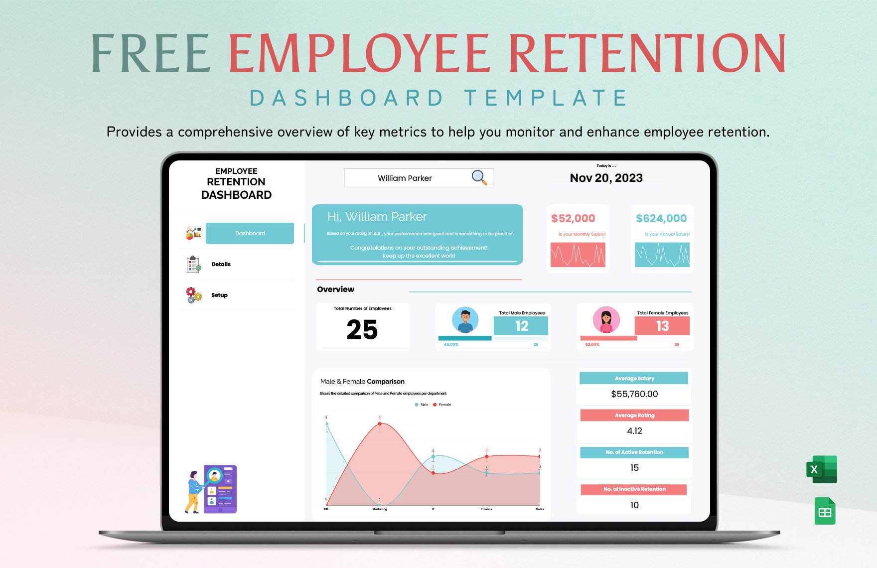 Free Employee Retention Dashboard Template in Excel, Google Sheets