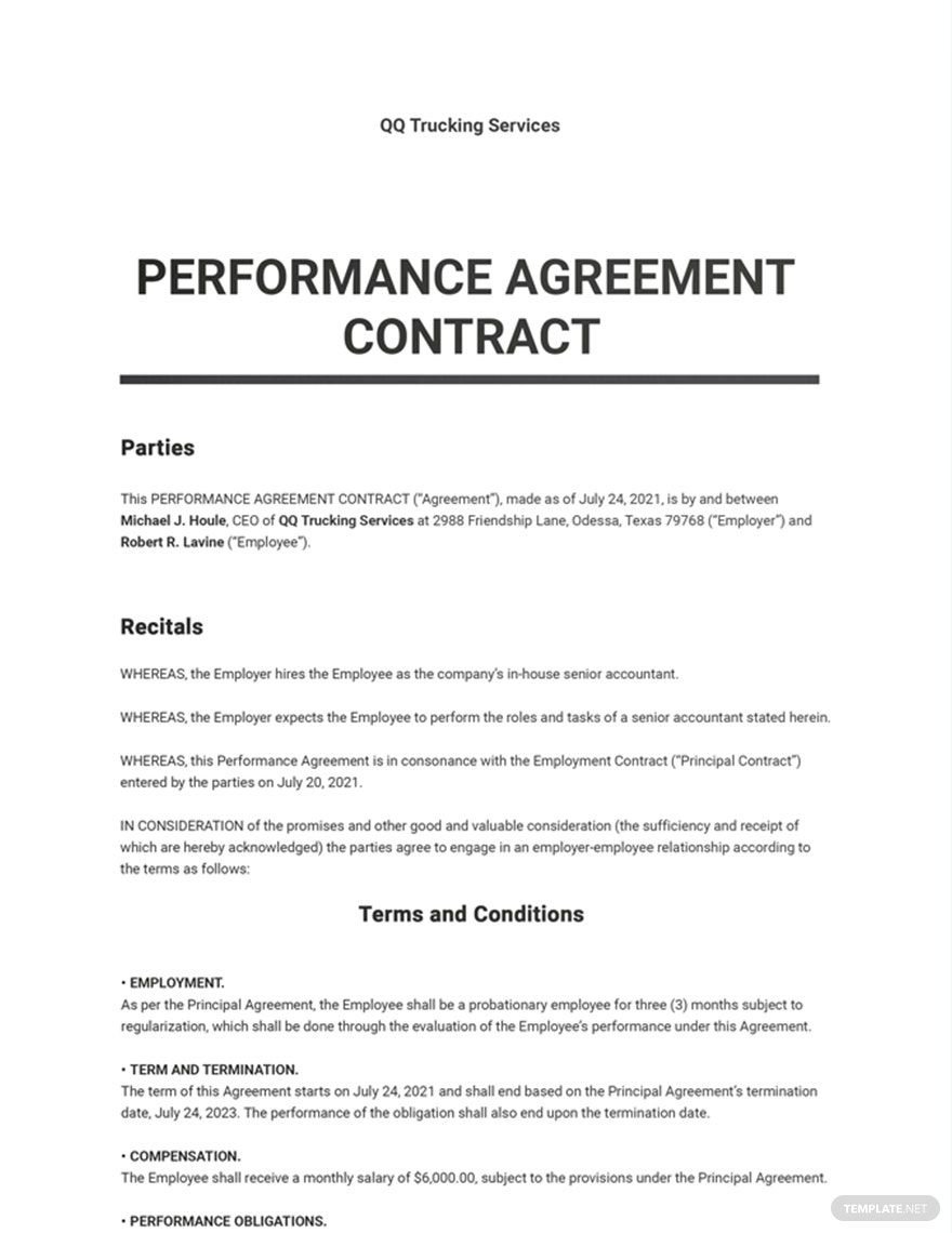 Performance Agreement Contract Template