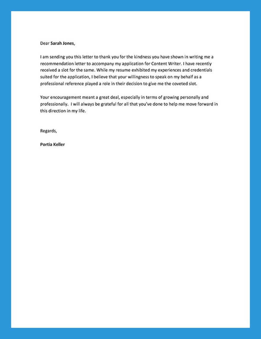 Thank You Letter for Recommendation Template