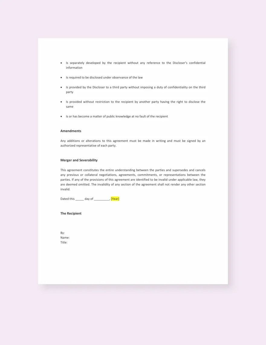 Non-disclosure and Confidentiality Agreement Template