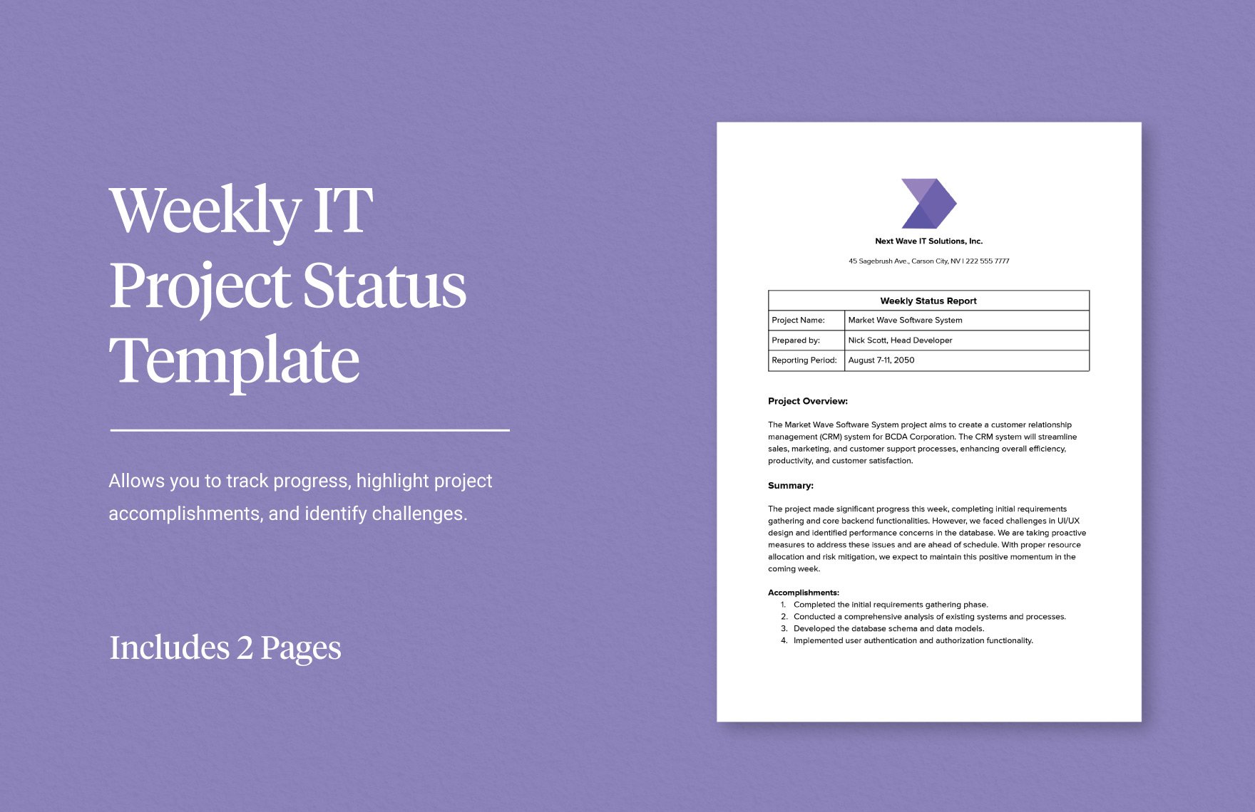 Weekly IT Project Status Template