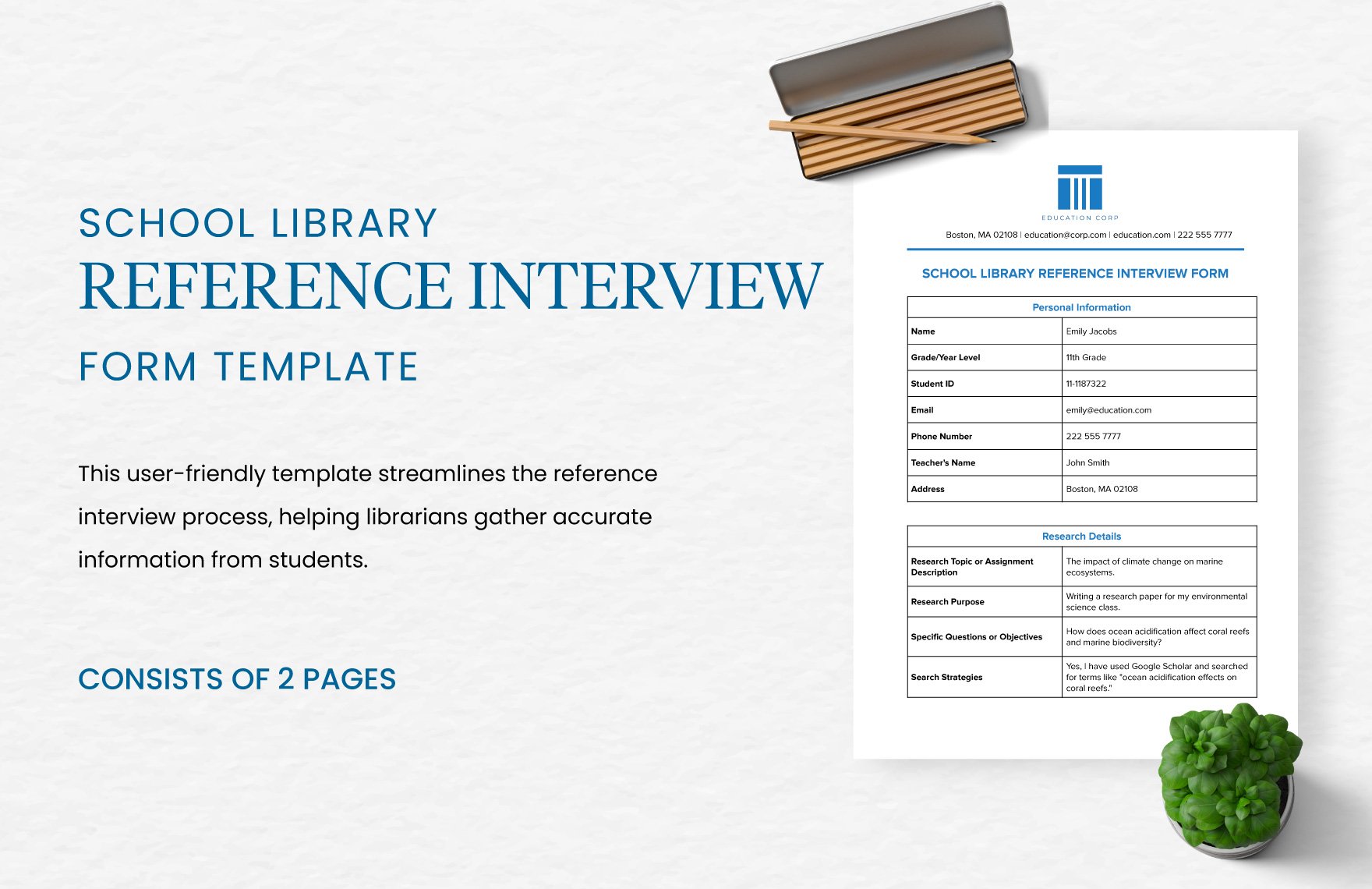 School Library Reference Interview Form Template