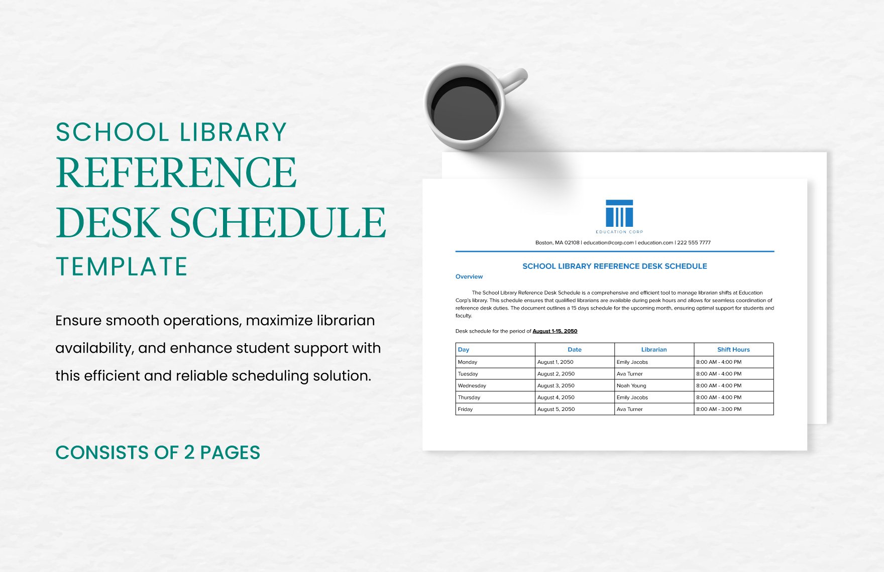 School Library Reference Desk Schedule Template