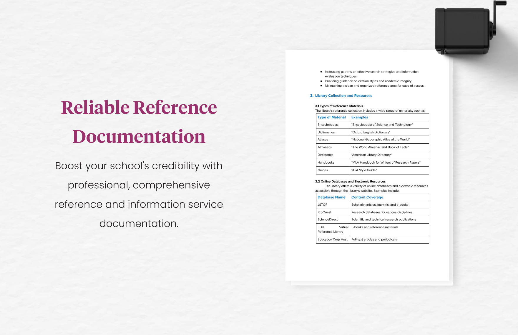 School Library Reference Desk Policies and Procedures Manual Template