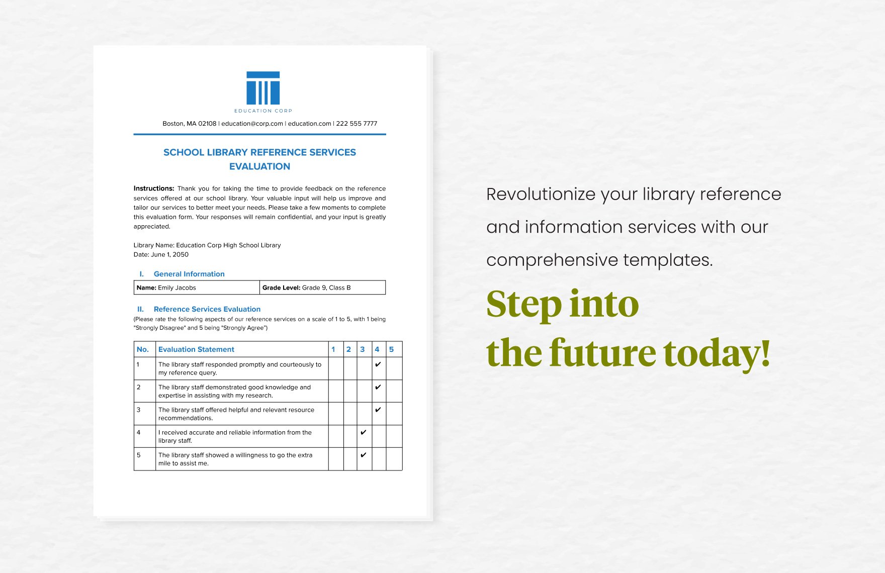 School Library Reference Services Evaluation Form Template