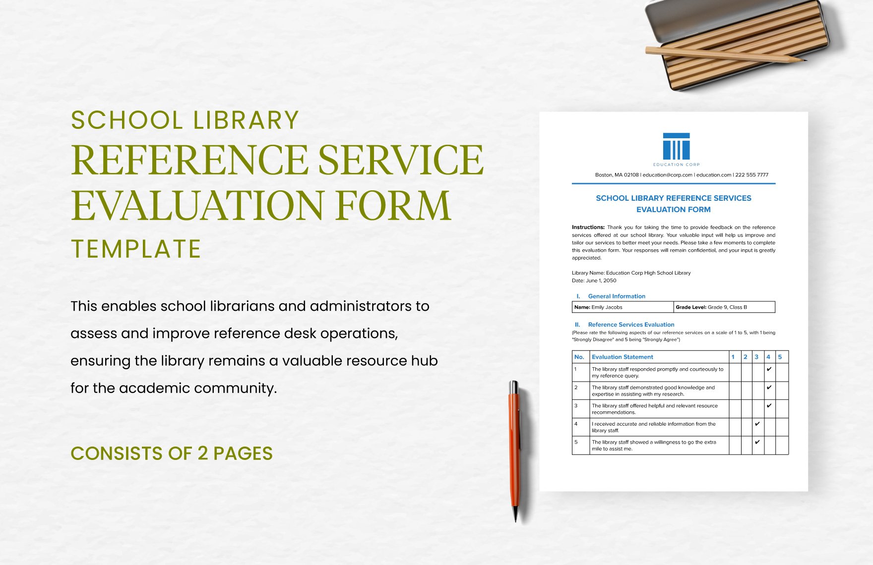 School Library Reference Services Evaluation Form Template in Word, Google Docs, PDF