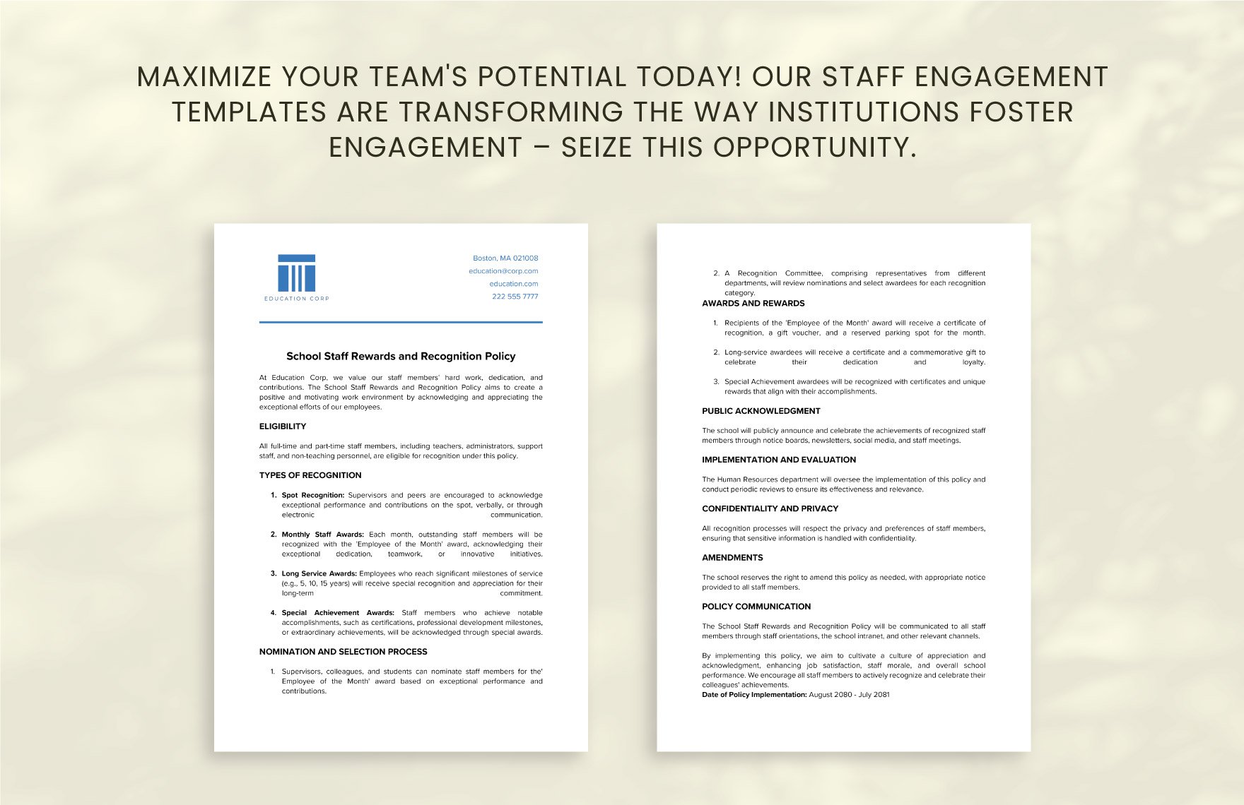 School Staff Rewards and Recognition Policy Template