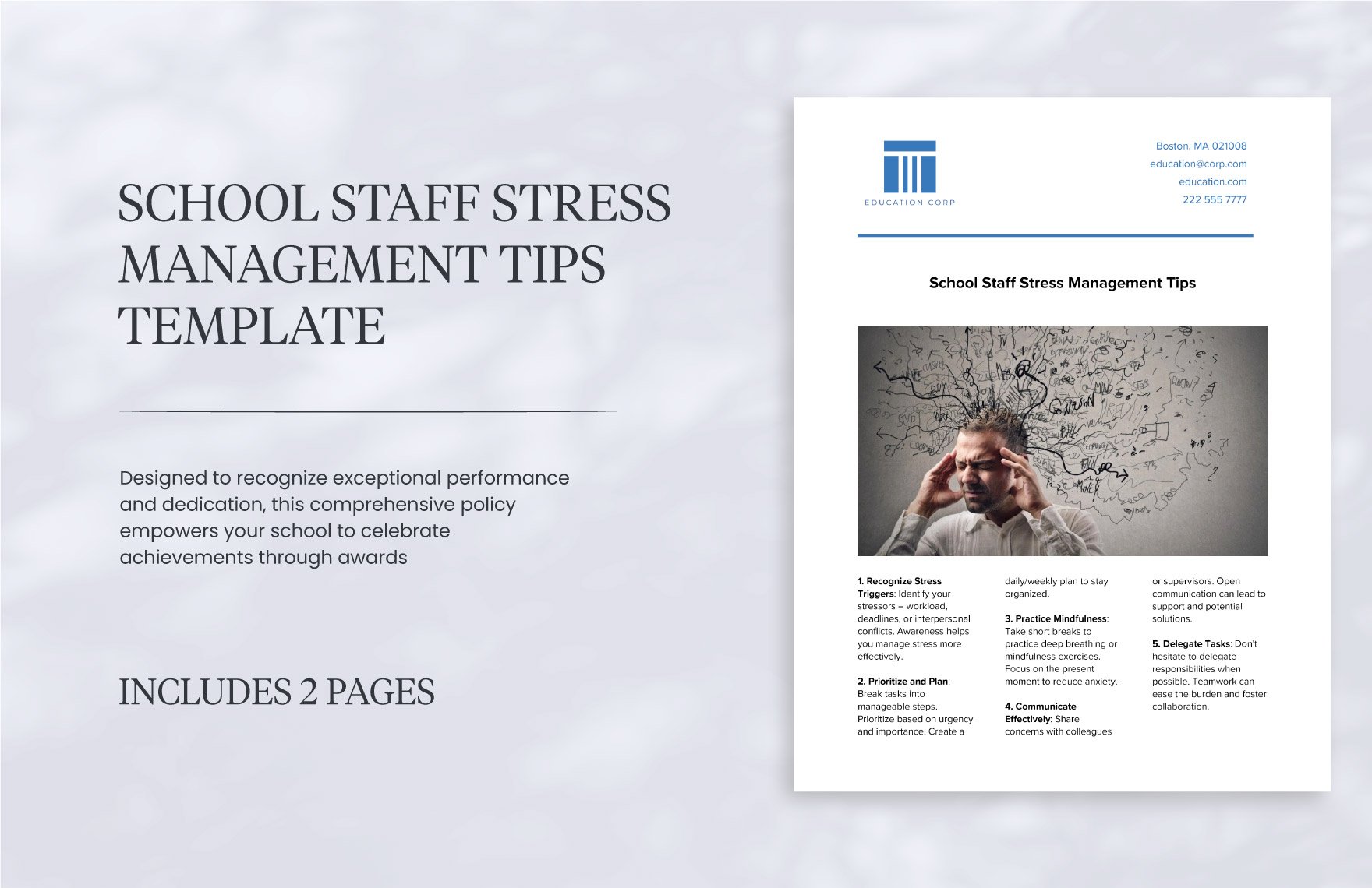 School Staff Stress Management Tips Template