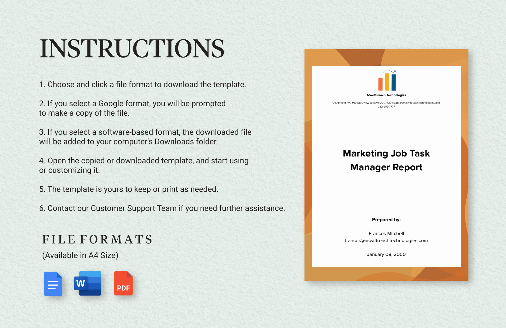 Marketing Job Task Manager Report Template