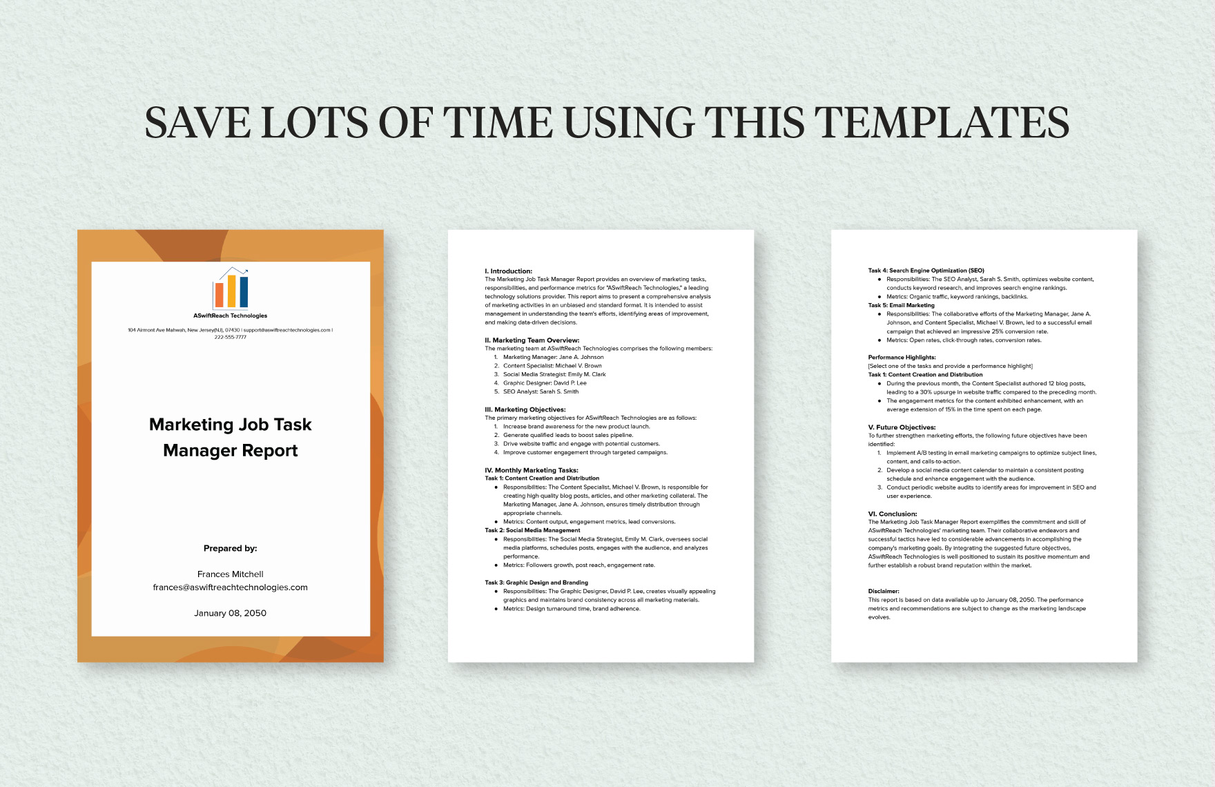 Marketing Job Task Manager Report Template